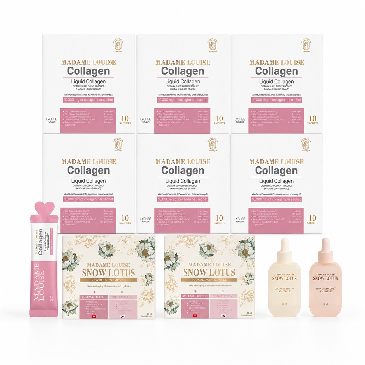 Collagen 6 กล่อง+ Ampoule Set 2 กล่อง | Madame Louise Snow Lotus